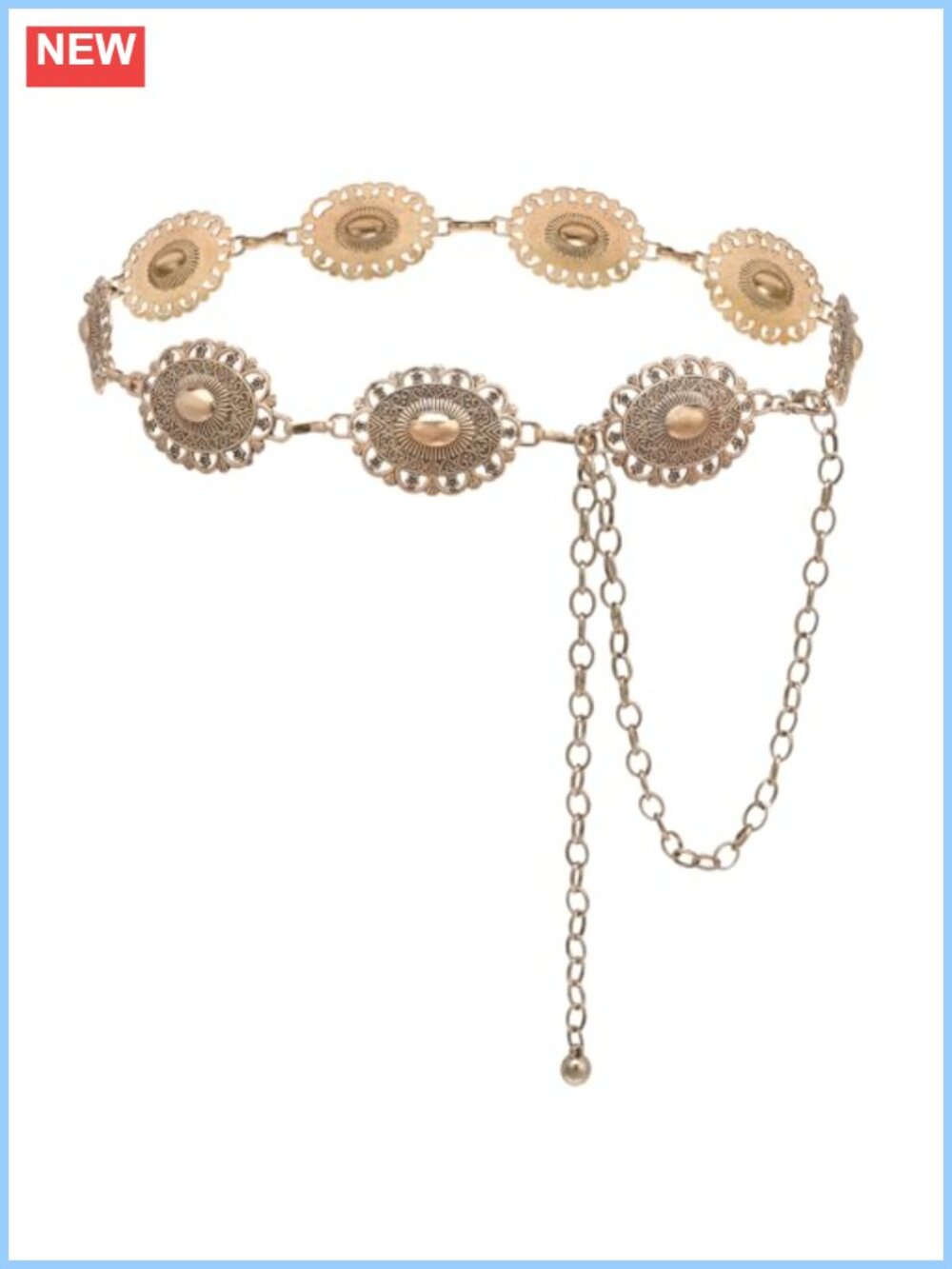 Metal Concho Chain Belt Western Cowgirl Adjustable for Dresses Jeans